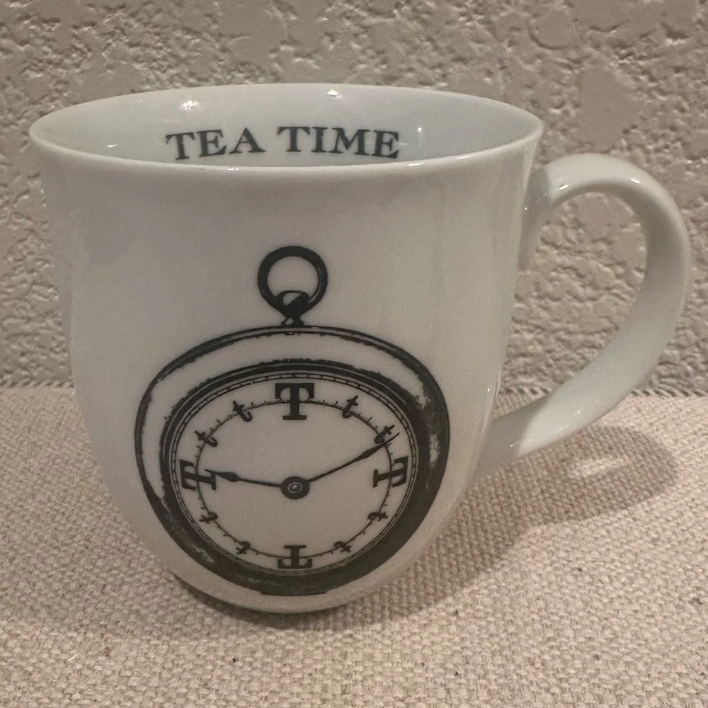 Pottery Barn Tea Time White Black Mug